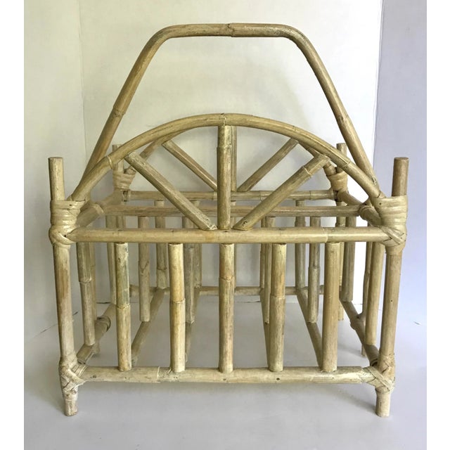 Here is a magazine rack that is made entirely of bamboo, with rattan wrapped corners! It has a wonderful aged, antique...