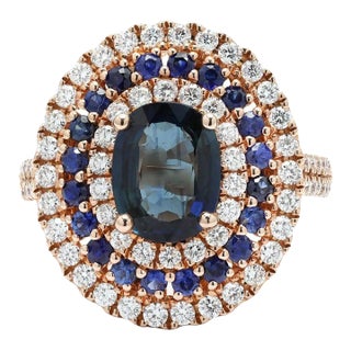 2.57ct Blue Sapphire and Diamond Cocktail Ring in 14k Rose Gold Size 7 For Sale