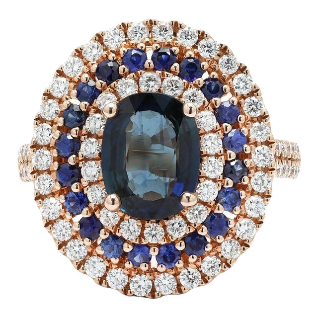 2.57ct Blue Sapphire and Diamond Cocktail Ring in 14k Rose Gold Size 7 For Sale