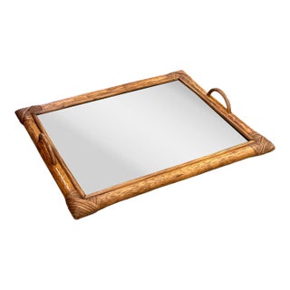 Bamboo Tray, Italy 70s, With Green Top For Sale