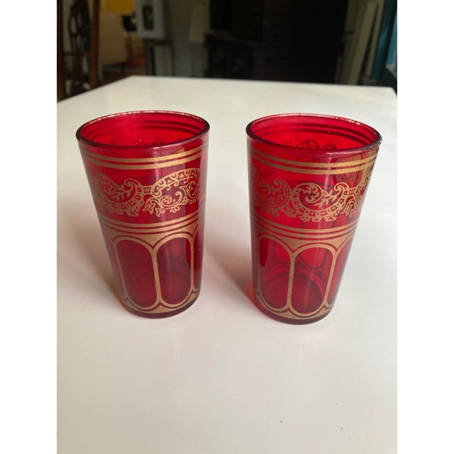 1980s Vintage Red Gold Filagree Juice Glasses- Set of 2 For Sale - Image 5 of 5