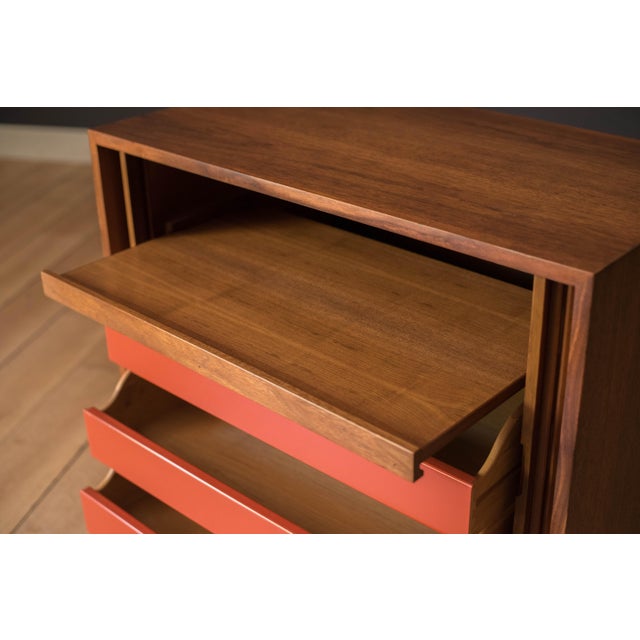 Vintage Milo Baughman Walnut Tambour Door Cabinet for Glenn of California For Sale In Monterey, CA - Image 6 of 16