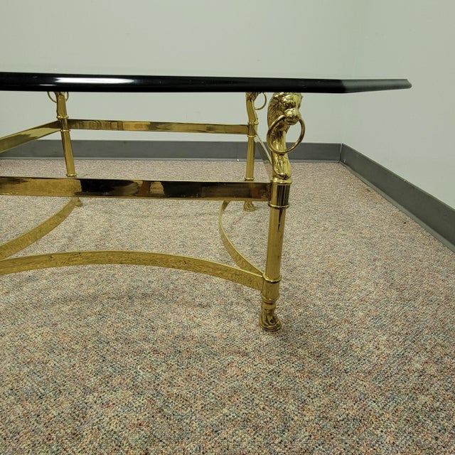 アンティークlion Glass Top Coffee Table Labarge Lion's Head Brass and Beveled Glass Top Coffee Table