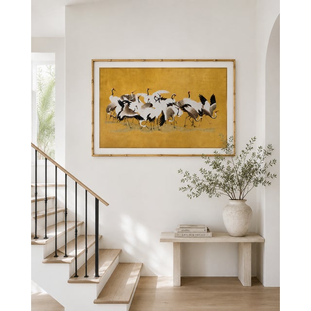 Gold Japanese Flock of Cranes by Ishida Yūtei, Vintage Art Print Reproduction, 36" X 24" For Sale - Image 8 of 11