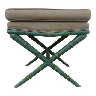 Vintage Billy Baldwin Style Bamboo Pillow Top Stool For Sale