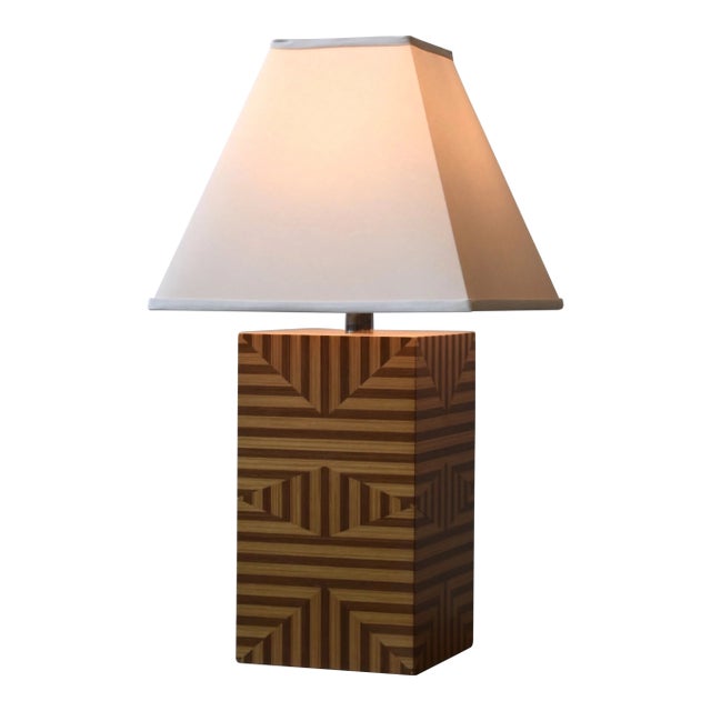 Vintage Large-Scale Striped Parquetry Table Lamp, Circa 1970s-80s For Sale