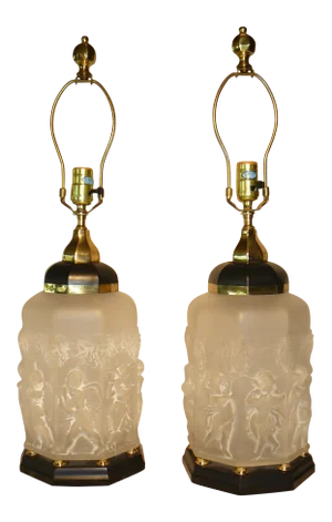 1980s Substantial Beth Weissman Frosted Glass Lamps - a Pair