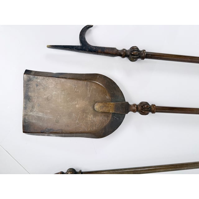 Rare 19th Century Cast Bronze Fireplace Tools Set of 3 Pieces For Sale In Los Angeles - Image 6 of 17