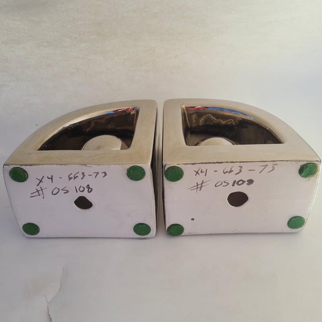 Late 20th Century Pair Vintage Jaru Post Modern Geometric Chrome Ceramic Bookends Set of 2 For Sale - Image 5 of 7
