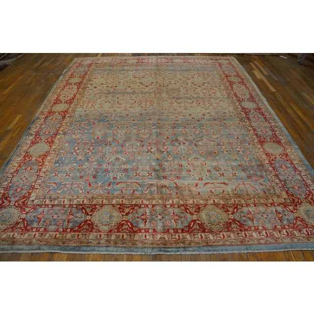 Fantastic Blue Color With Special Full Flower Patters Antique Indian Lahore Rug For Sale - Image 9 of 12