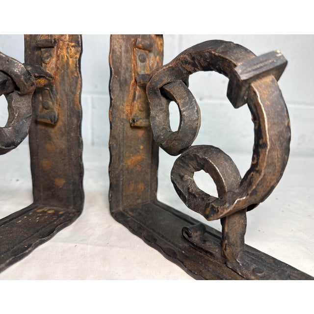Metal Pair of Antique Ornate Thick Hand Wrought Iron Wall Brackets Corbels Sconces 2 For Sale - Image 7 of 9
