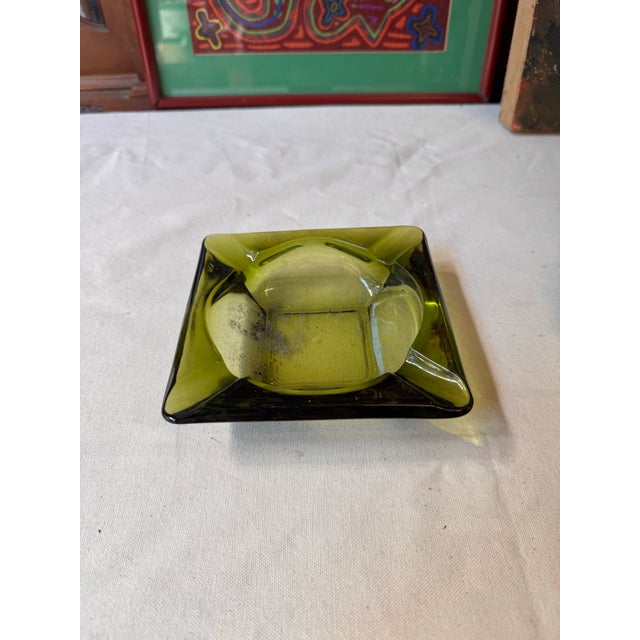 Pair of Vintage Green Glass Ashtrays For Sale - Image 4 of 12