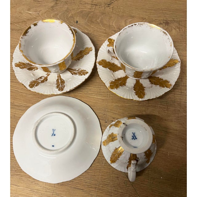 Mid 19th Century Antique Meissen Acanthus Leaf Espress Demi Tesse 3 Cups/Saucer Sets - 9pcs For Sale - Image 5 of 5