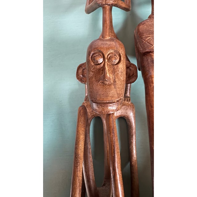 Ebony 1960s African Ebony Stick Totem Figures, Malawi Tribal Wooden Sculptures 3 Pc For Sale - Image 8 of 15