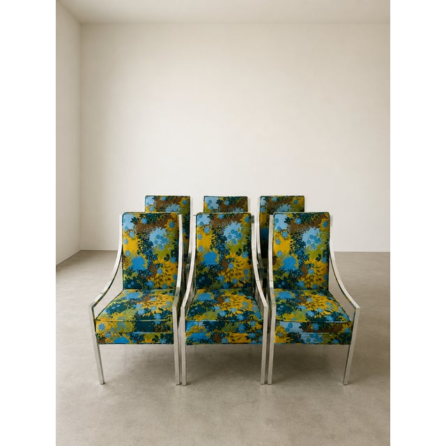 Vintage 1970s Set of 6 Milo Baughman X Jack Lenor Larsen Floral Upholstered Dining Chairs Mid Century Modern For Sale - Image 10 of 10