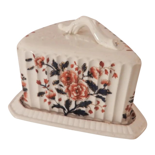 Victorian 1890 English Earthenware Forest Floral Cheese Butter Keeper For Sale