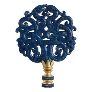 Chinese Scrolled Stone Lamp Finial on Brass Hardware For Sale