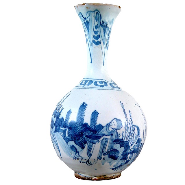 Frankfurt Faience Blue and White Chinoiserie Bottle Vase, Circa 1680–1690 This is a rare survivor from the early years of...
