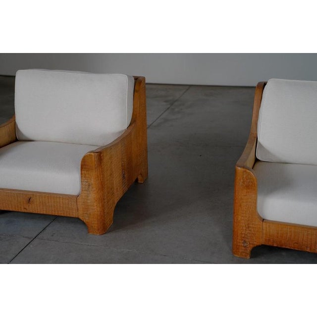 Vintage Belgian Oak Lounge Chairs with Linen Cushions, 1950s, Set of 2 For Sale - Image 14 of 15