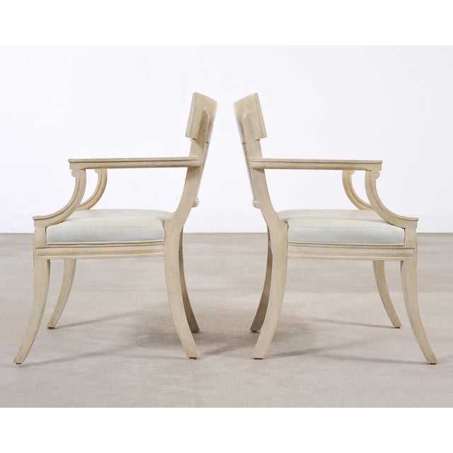Wood Set of Michael Taylor Neoclassical White Klismos Dining Chairs For Sale - Image 7 of 18