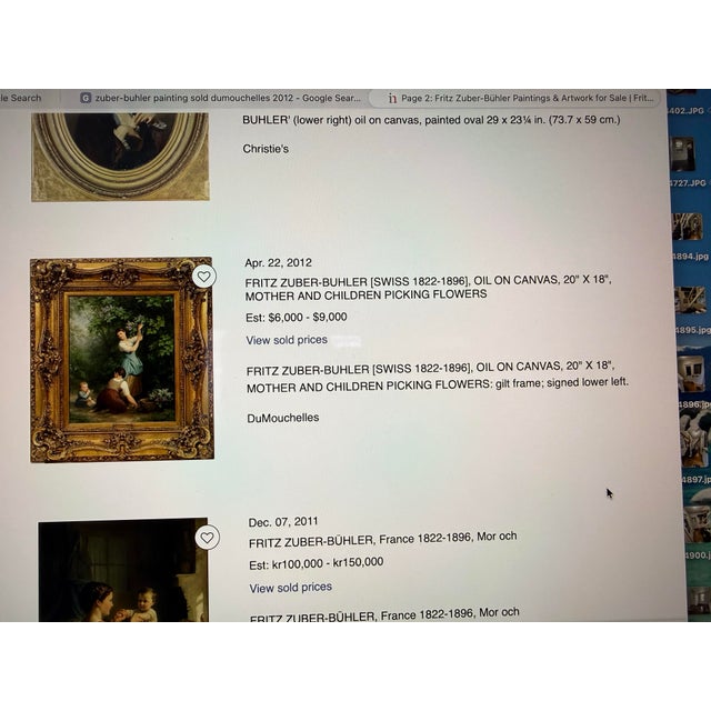 Green Mid 19th Century Original French Oil Painting by Fritz Zuber-Huber (1822-1896) For Sale - Image 8 of 12
