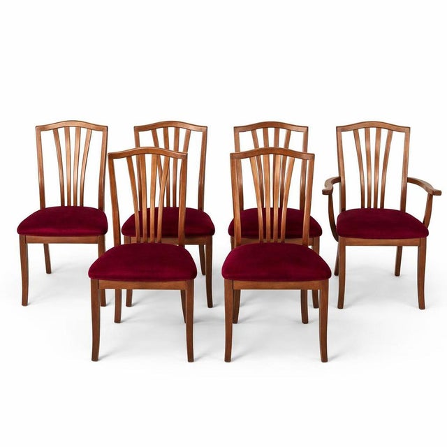 Vintage Teak Dining Chairs with Red Upholstery, 1960s, Set of 6 For Sale - Image 9 of 9