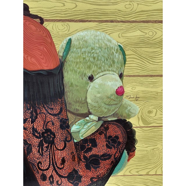 In "Dolls, Not Babies," a young girl cradles a plush toy, embodying a blend of innocence and maturity. The intricate...