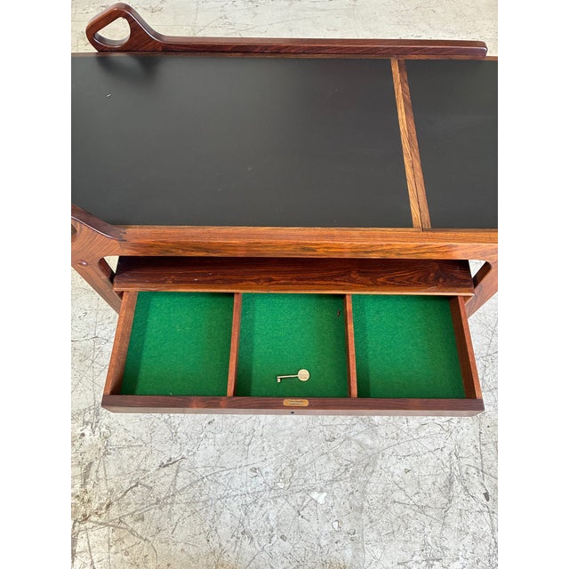 Mid-Century Modern Mid Century Sculpted Rosewood Rolling Bar Cart For Sale - Image 3 of 5
