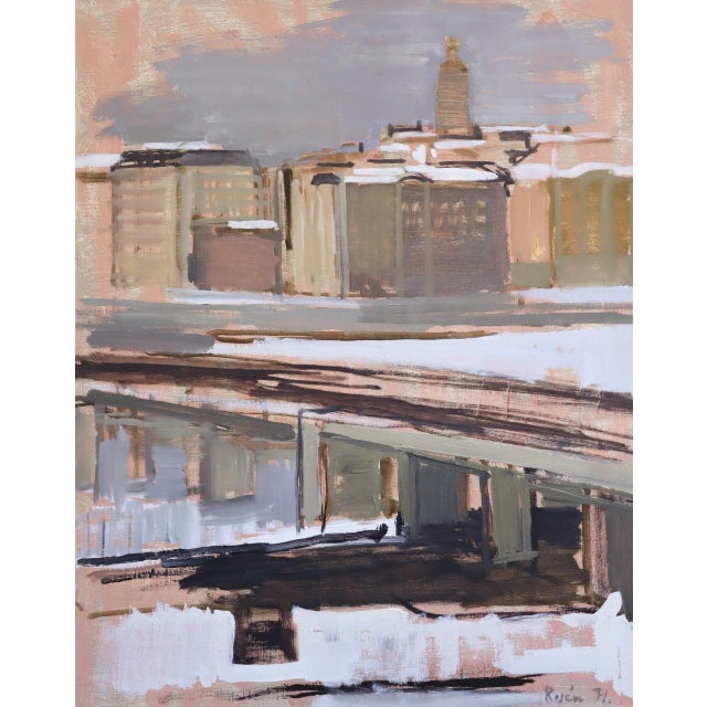 1971 Modernist 'City Forms' Swedish Expressive Urban Cityscape Oil Painting, Framed For Sale - Image 9 of 12