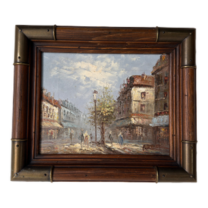 1980's Vintage Burnett Parisian Street Scene Oil on Canvas Painting – Framed