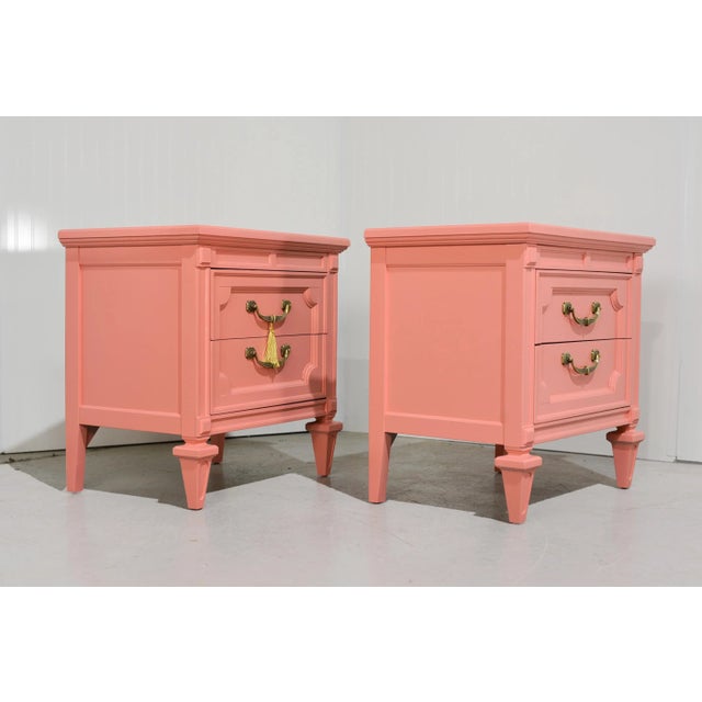 Transitional 1970s Transitional Pair of Nightstands in Coral Pink - Newly Painted For Sale - Image 3 of 12