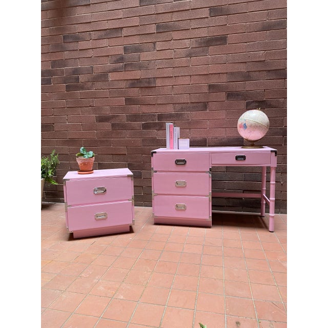 1970s Dixie Furniture Pink Campaign Campaigner Nightstand 1970s For Sale - Image 5 of 10