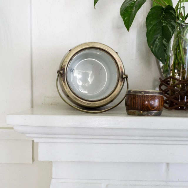 Antique English Oak Porcelain Lined Silver Shield Biscuit or Tobacco Barrel For Sale - Image 6 of 11