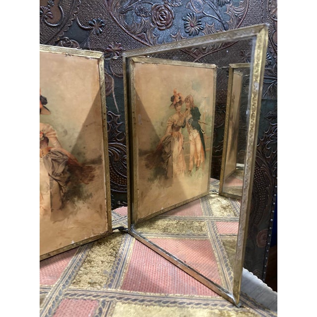 Antique Triptych Standing Mirror in Chiseled Brass — Three-Panel, Circa 1900 For Sale - Image 17 of 17