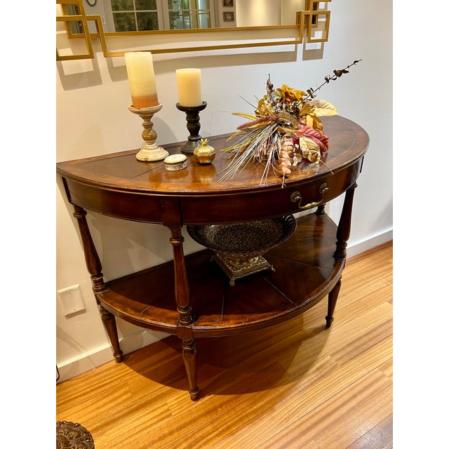 Burnt Umber Vintage Jonathan Charles Demilune Console Table For Sale - Image 8 of 8