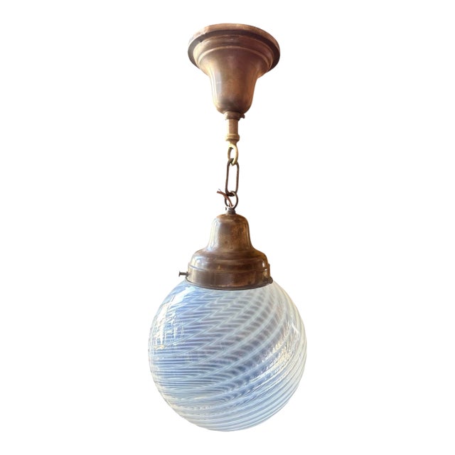 Phoenix Swirl Art Glass Pendant on Old Brass Holder, Circa 1910 For Sale