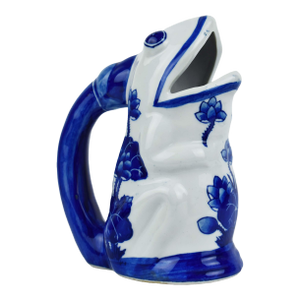 Vintage Blue and White Chinoiserie Porcelain Open-Mouthed Frog Pitcher or Bud Vase