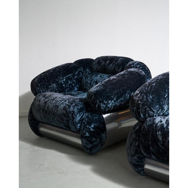 Metal Seating Group in Blue Velvet from Piazzesi, 1960s, Set of 3 For Sale - Image 7 of 10