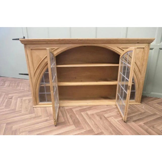 Arts & Crafts Arched Pine and Leaded Glass Cupboard, 1930s For Sale - Image 4 of 8