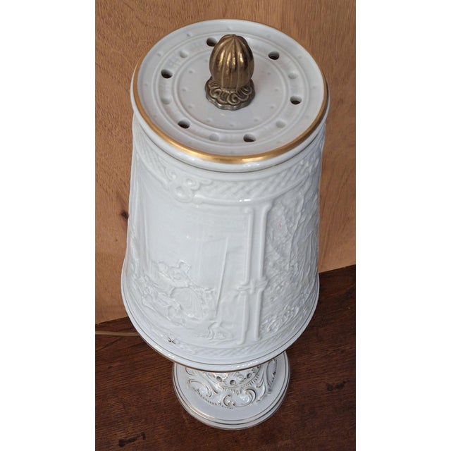 Vintage German Table Lamp with Hand-Painted Porcelain Base and Porcelain Shade from Schierholz, 1970s For Sale - Image 4 of 12