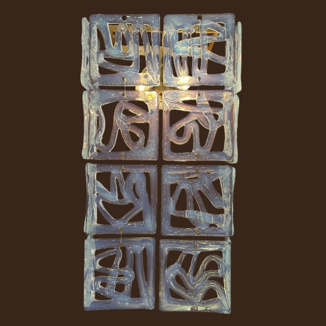 White 1960s Pair of Opaline Murano Glass Sconces Attr. to Carlo Nason for Mazzega, Italy For Sale - Image 8 of 11