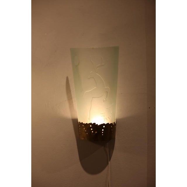 Wall Scones in Etched Glass Decor by Glössner, 1890s, Set of 2 For Sale - Image 3 of 15