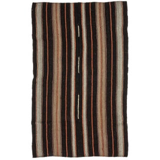 1960s Vintage Brown & Orange Striped Kilim Rug- 5′5″ × 9′ For Sale