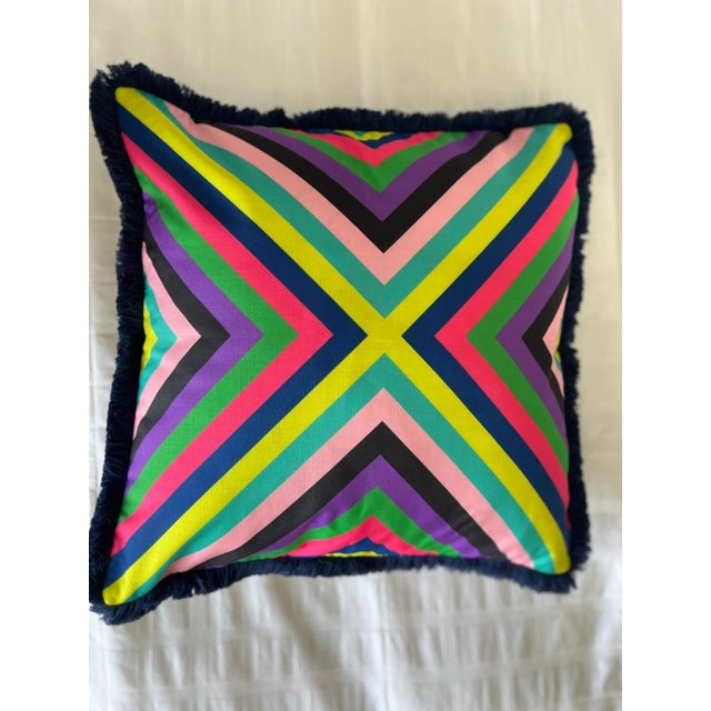 Colorful 22 x 22 Caribbean Multi Stripe Pillow Cover | Striped Pillow Cover | Designer Pillow Cover Material: Polyester...