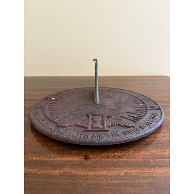 Vintage English Country Iron Verdigris Garden Sundial "Grow Old Along With Me" For Sale In South Bend - Image 6 of 7