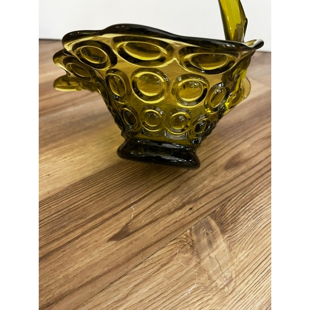 Vintage Mid-Century Modern Olive Green Art Glass Swan Trinket Dish For Sale - Image 4 of 8