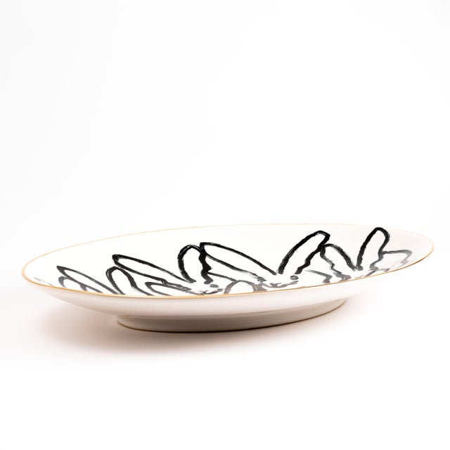 Abstract Rabbit Run Serving Platter With Hand-Painted Gold Rim For Sale - Image 3 of 3