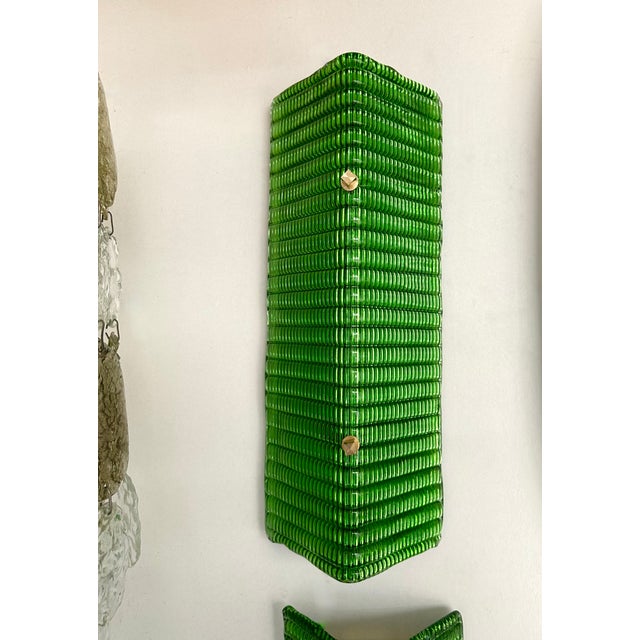 Pair of set of 2 brass and green folded leaf Murano glass, wall lights lightning pannel lamps sconces. Contemporary work...