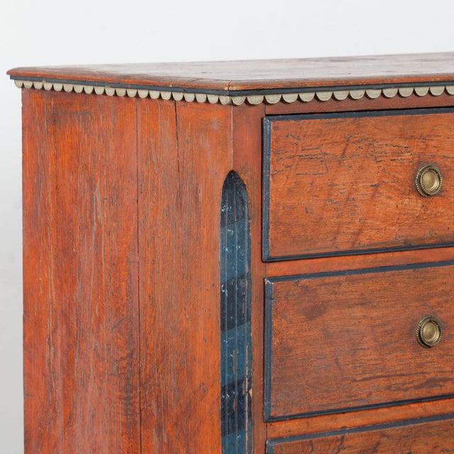 Brick Red Early 19th Century Danish Pine Large Chest of Four Drawers With Original Painted Finish For Sale - Image 8 of 18