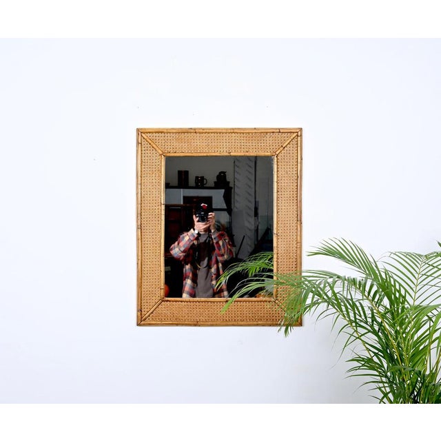 Mid-Century Italian Bamboo and Hand-Woven Wicker Rectangular Mirror, 1970s For Sale - Image 15 of 16